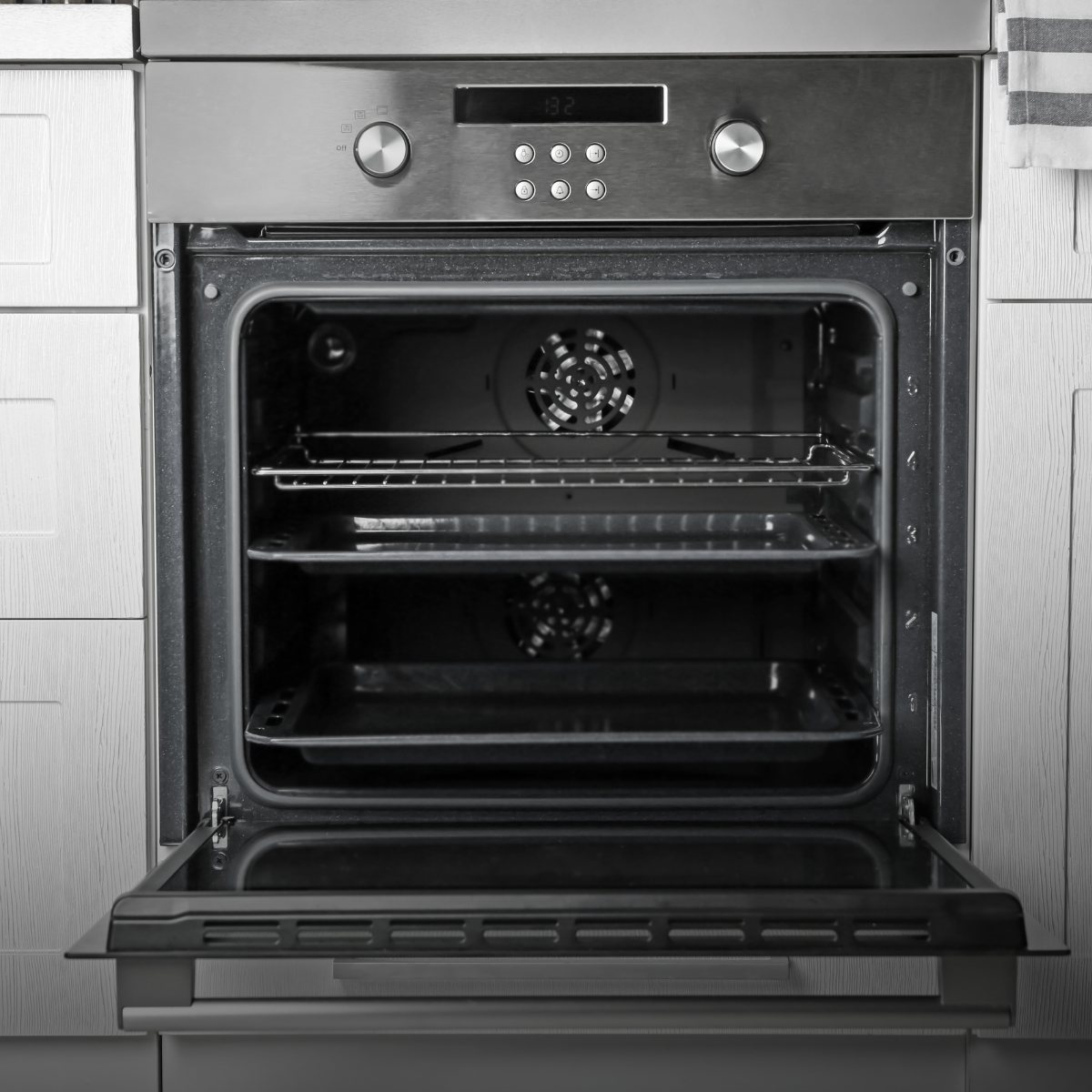 Picture of an open oven appliance